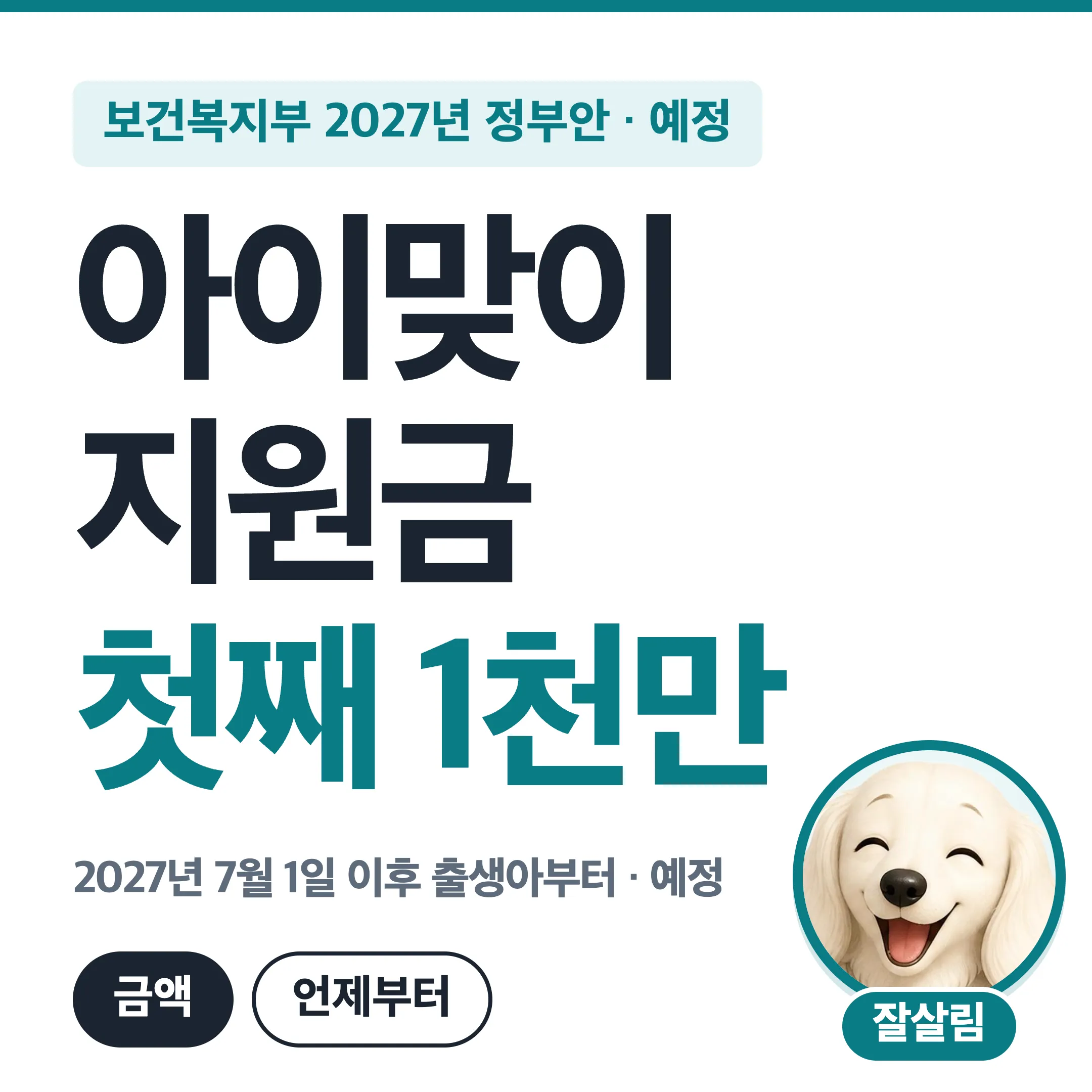 아이맞이지원금 첫째 1천만 원, 2027년 7월 1일 이후 출생아부터 예정 대표 이미지