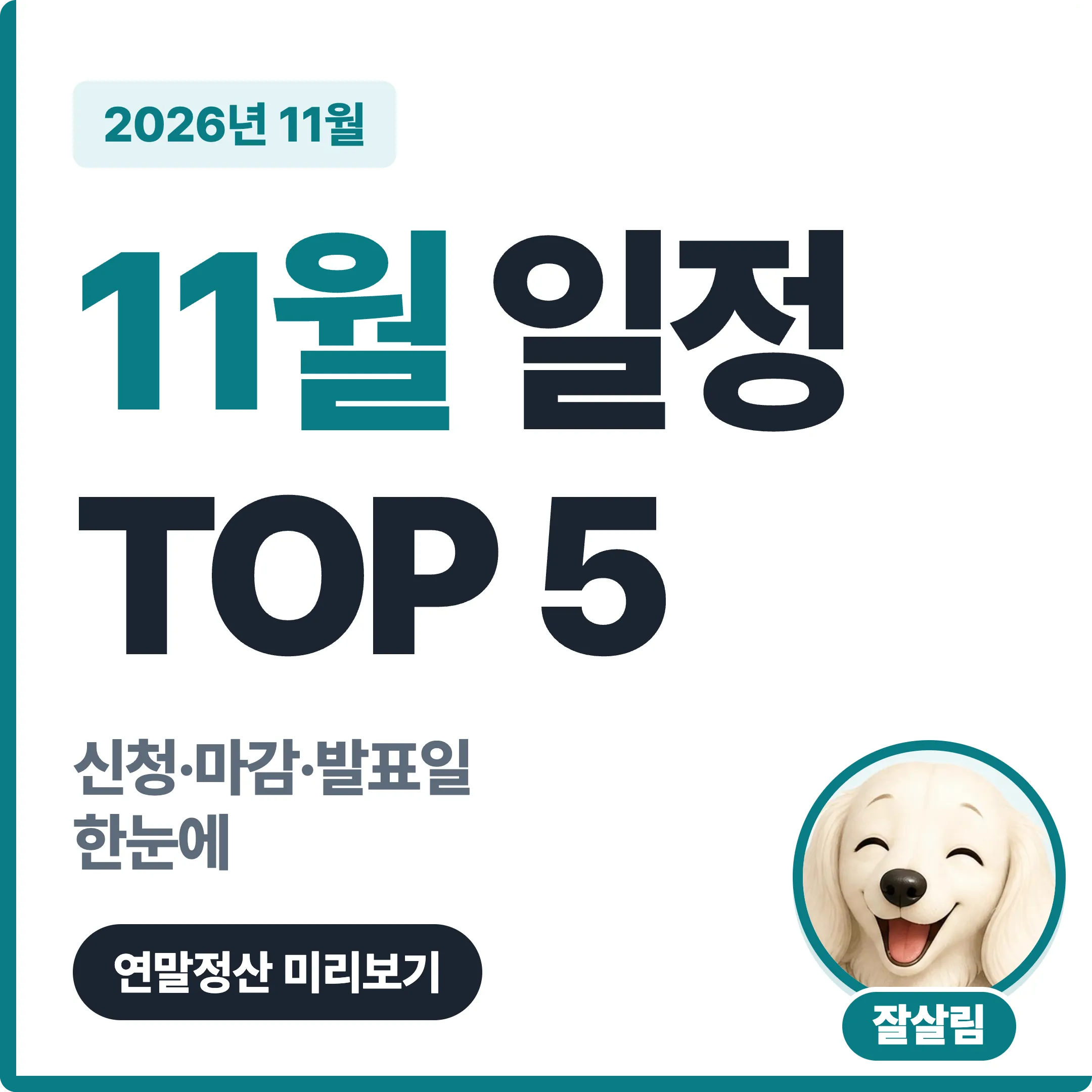 11월 일정 TOP 5, 신청·마감·발표일 한눈에 대표 이미지