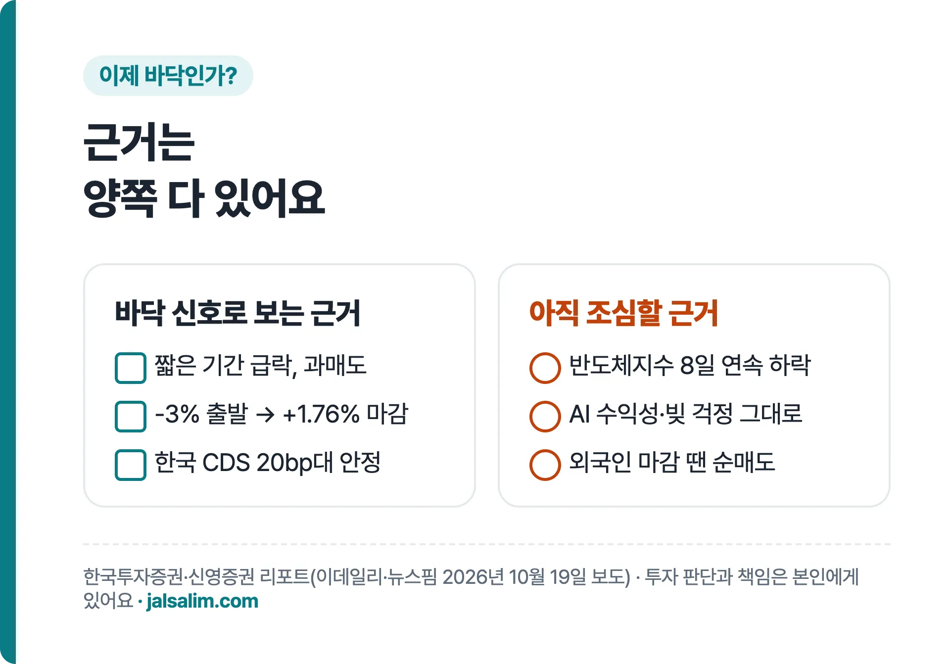 바닥 신호로 보는 근거와 아직 조심할 근거 비교