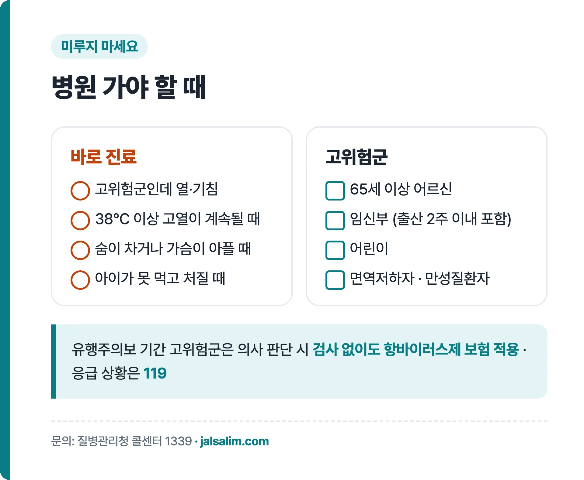 병원 진료가 필요한 경우를 정리한 체크리스트