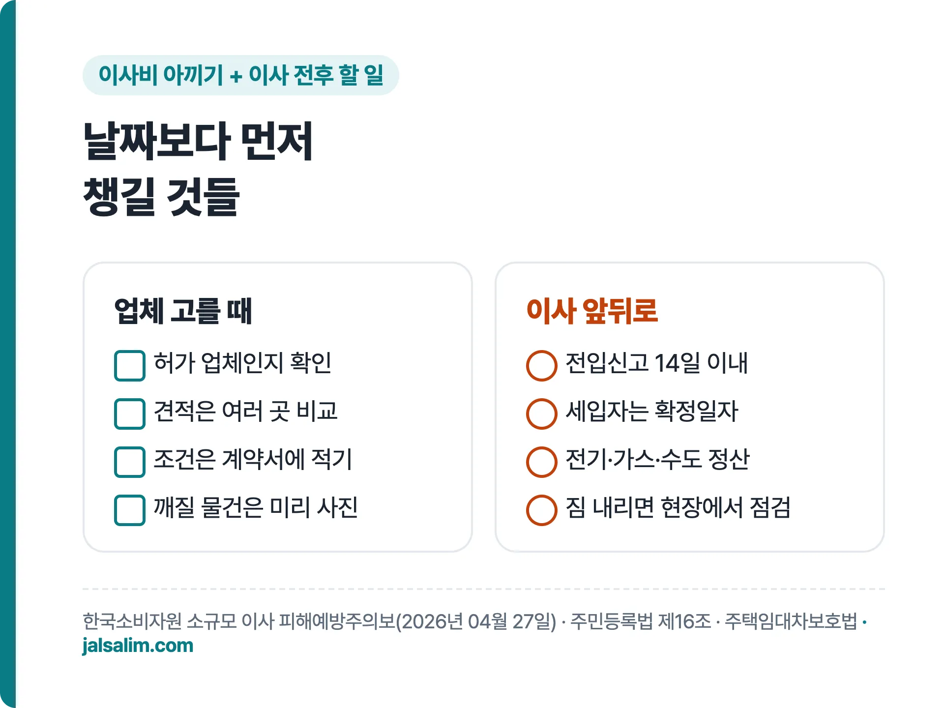 이사비 아끼기와 이사 전후 할 일 체크리스트