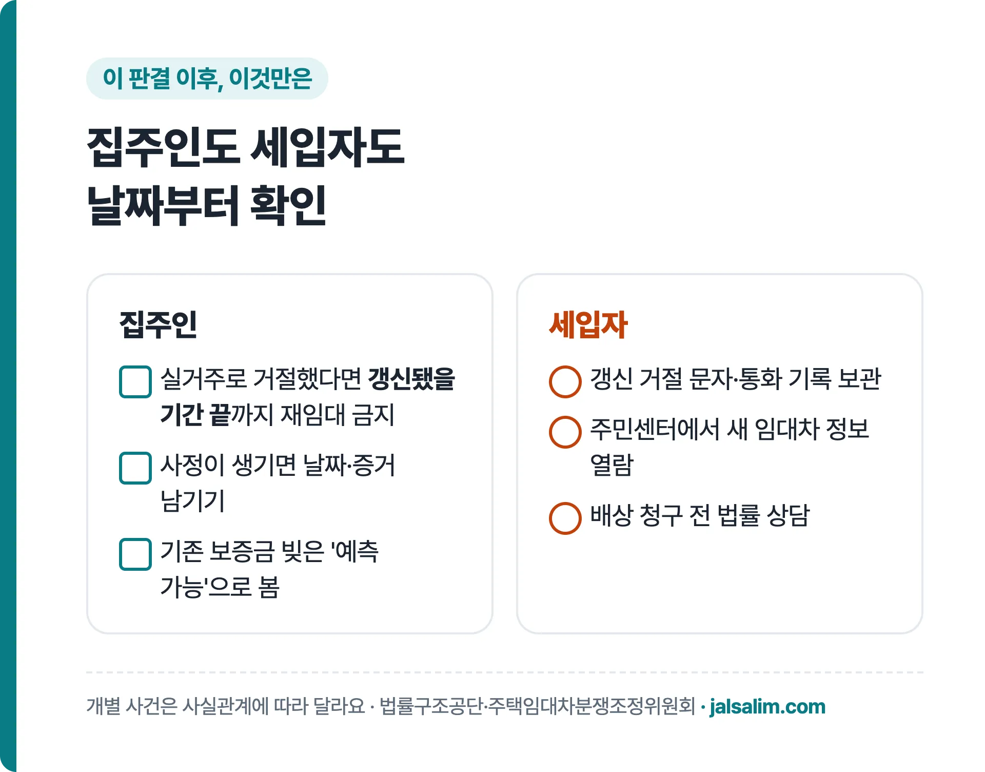 판결 이후 집주인과 세입자 체크리스트