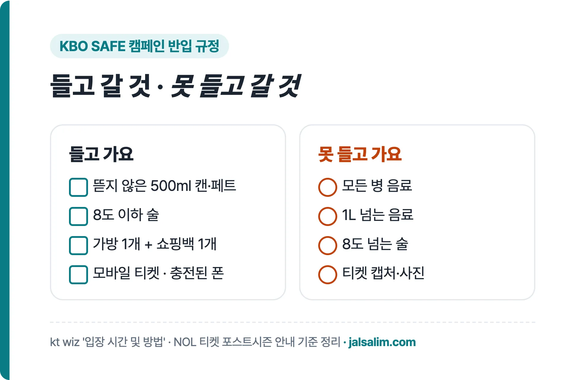 위즈파크 직관 준비물: 들고 갈 것과 못 들고 갈 것