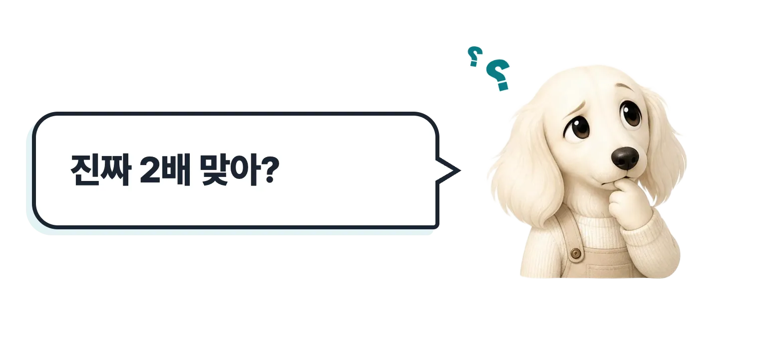 갸웃하는 닥스훈트 캐릭터: 진짜 2배 맞아?