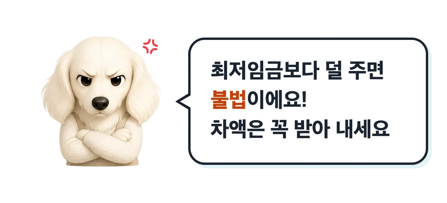 팔짱 낀 닥스훈트 캐릭터: 최저임금보다 덜 주면 불법이에요
