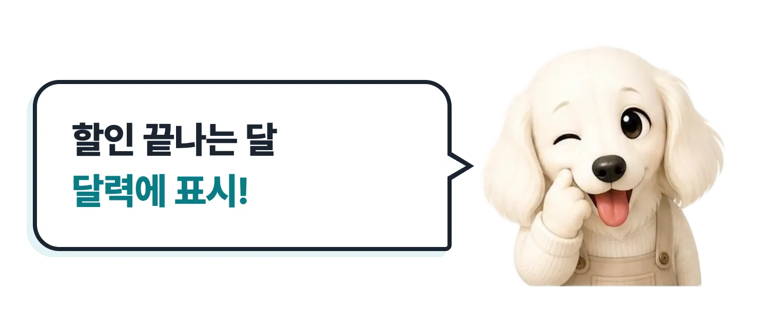 윙크하는 닥스훈트 캐릭터: 할인 끝나는 달 달력에 표시!