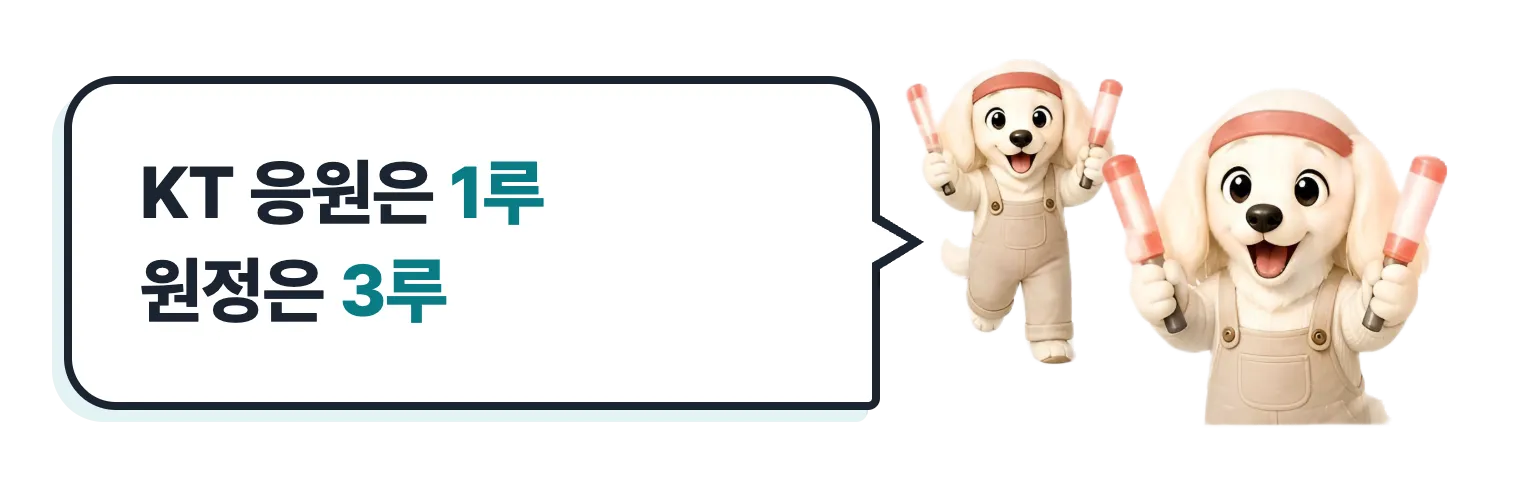 응원하는 설기: KT 응원은 1루, 원정은 3루