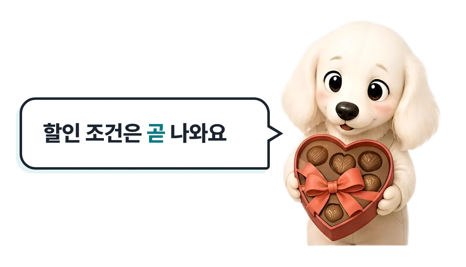 초콜릿을 든 닥스훈트 캐릭터: 할인 조건은 곧 나와요
