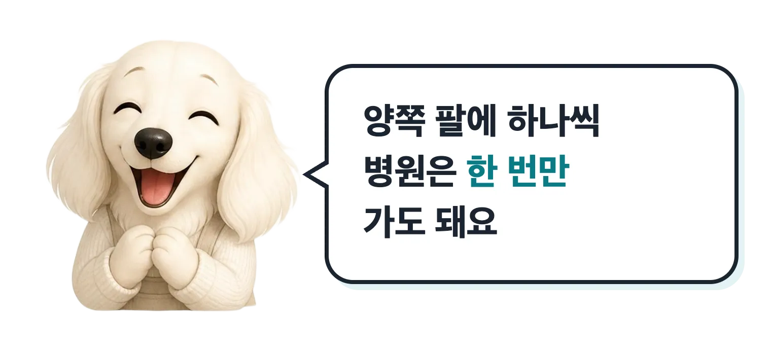 웃는 닥스훈트 캐릭터: 날짜만 맞추면 병원은 한 번만 가도 돼요