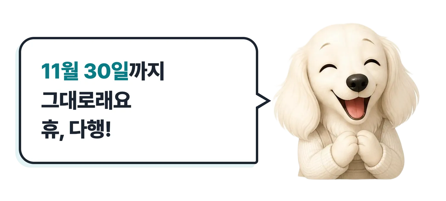 웃는 닥스훈트 캐릭터: 11월 30일까지 그대로래요 휴 다행