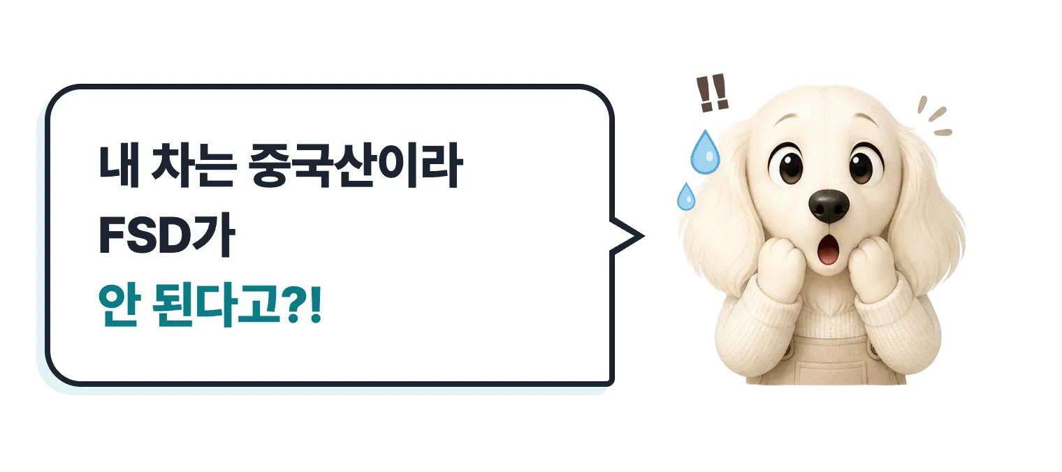 놀란 닥스훈트 캐릭터: 내 차는 중국산이라 FSD가 안 된다고?!