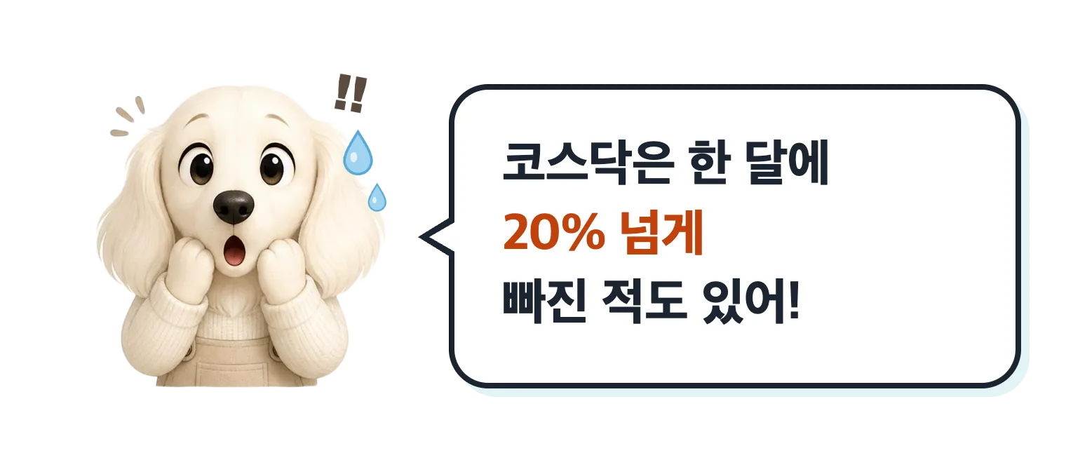 놀란 닥스훈트 캐릭터 설기: 코스닥은 한 달에 20% 넘게 빠진 적도 있어!