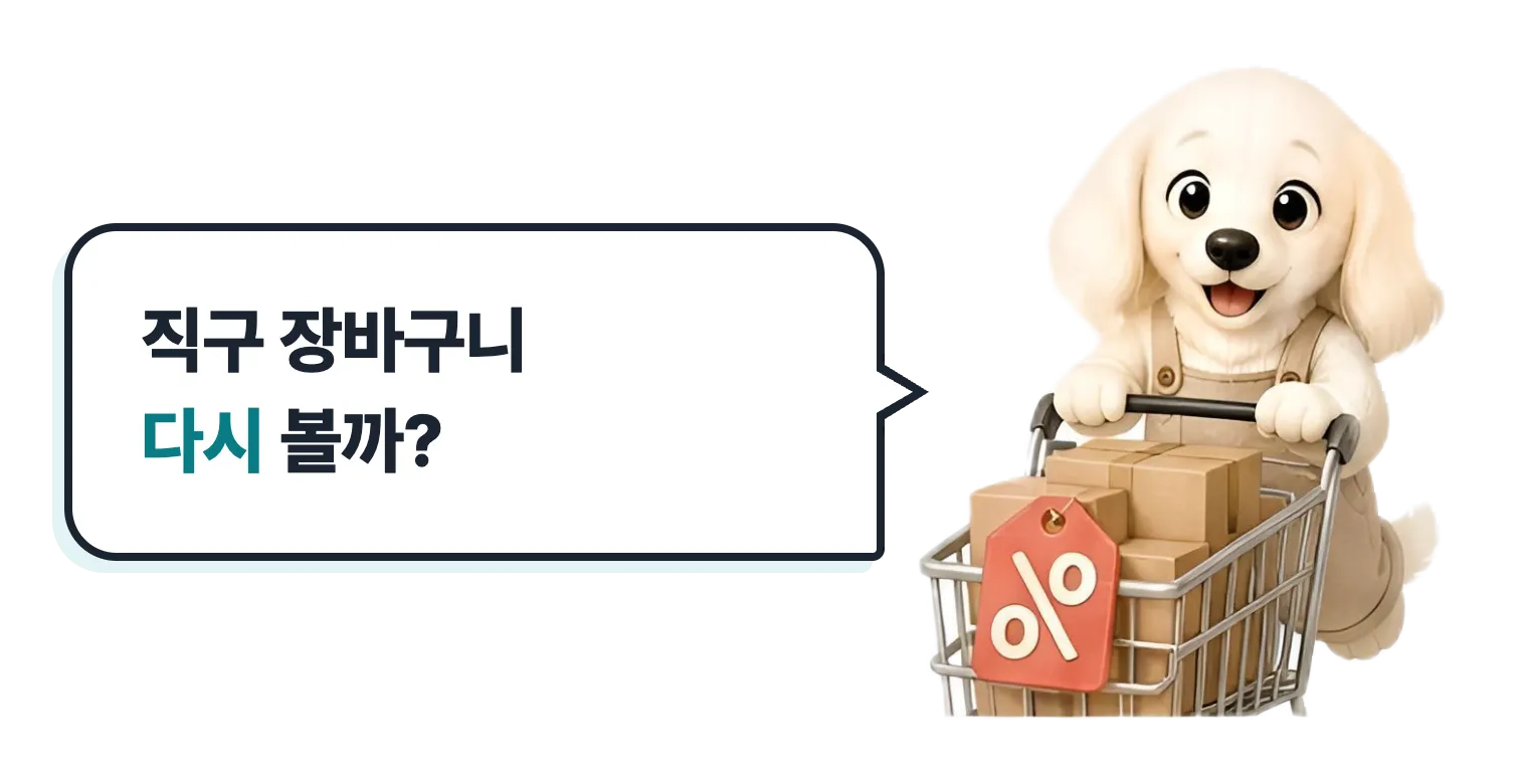장바구니를 미는 닥스훈트 캐릭터: 직구 장바구니 다시 볼까?