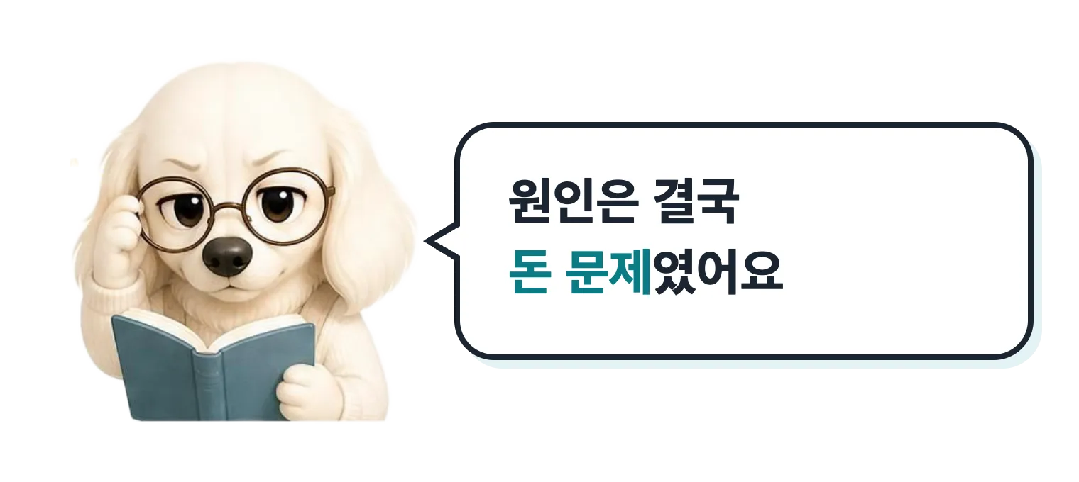 안경 쓰고 공부하는 닥스훈트 캐릭터: 원인은 결국 돈 문제였어요