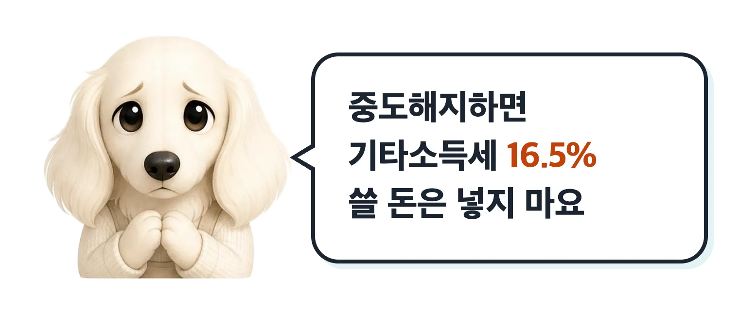 시무룩한 닥스훈트 캐릭터: 중도해지하면 기타소득세 16.5%, 쓸 돈은 넣지 마요