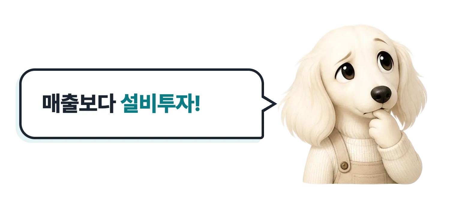 생각하는 닥스훈트 캐릭터: 매출보다 설비투자!