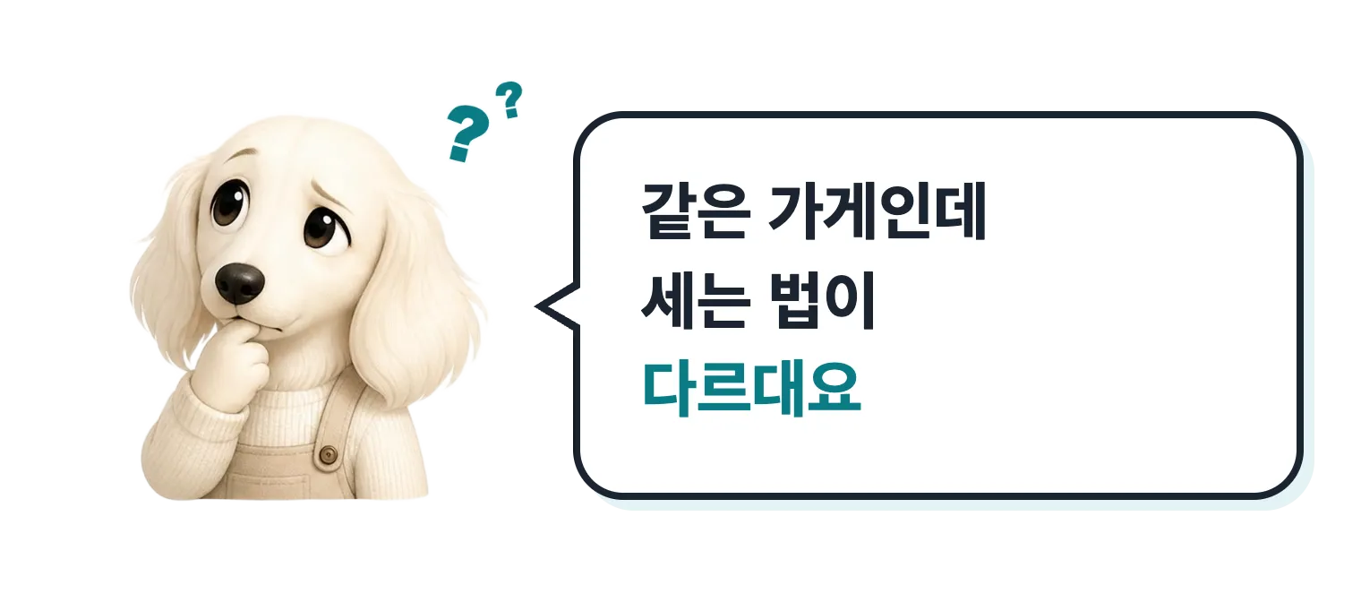 고민하는 닥스훈트 캐릭터: 같은 가게인데 세는 법이 다르대요