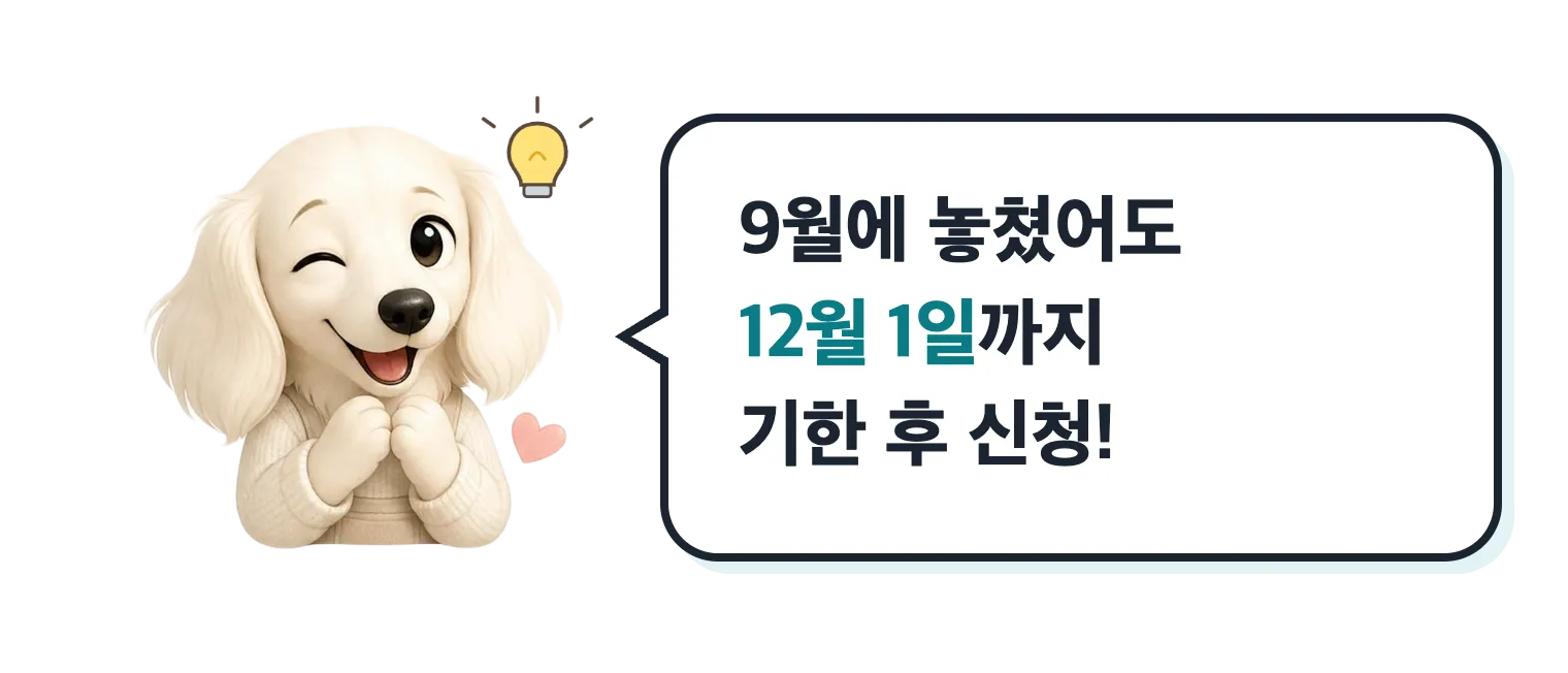 윙크하는 닥스훈트 캐릭터: 9월에 놓쳤어도 12월 1일까지 기한 후 신청