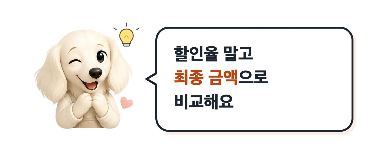 윙크하는 닥스훈트 캐릭터 설기: 할인율 말고 최종 금액으로 비교해요