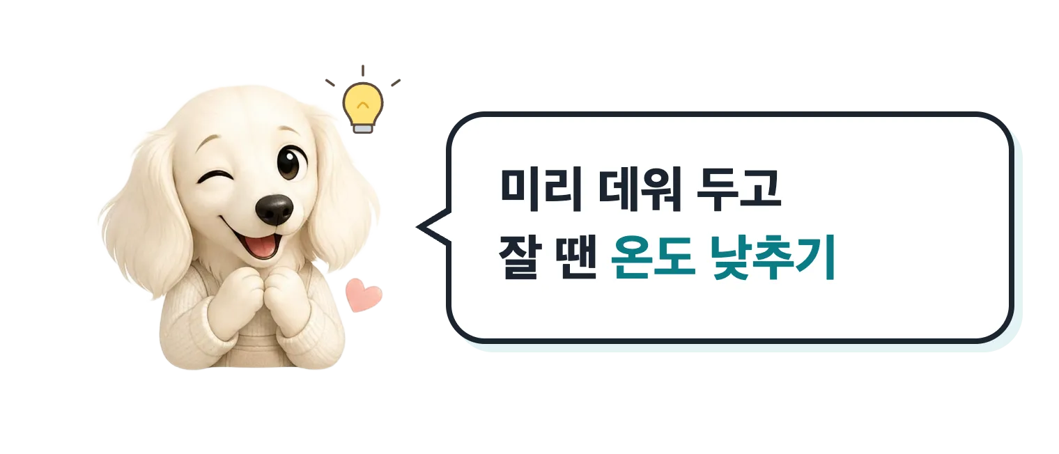 윙크하는 닥스훈트 캐릭터: 미리 데워 두고 잘 땐 온도 낮추기