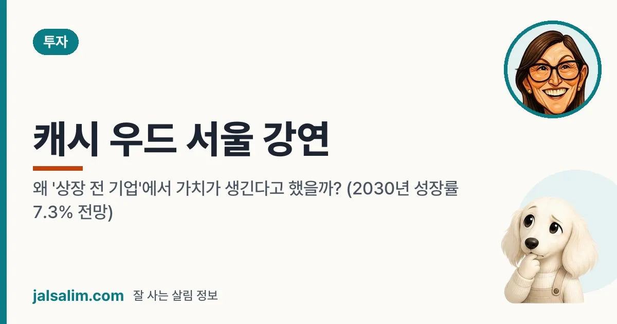 캐시 우드 서울 강연: 왜 '상장 전 기업'에서 가치가 생긴다고 했을까? (2030년 성장률 7.3% 전망) 대표 이미지