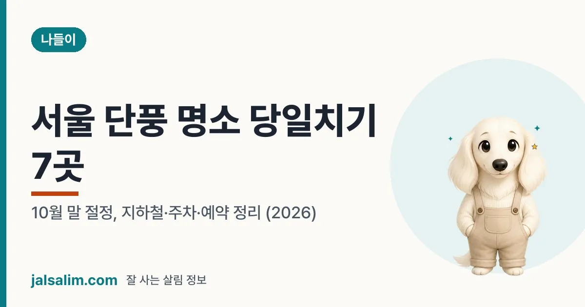 서울 단풍 명소 당일치기 7곳: 10월 말 절정, 지하철·주차·예약 정리 (2026) 대표 이미지