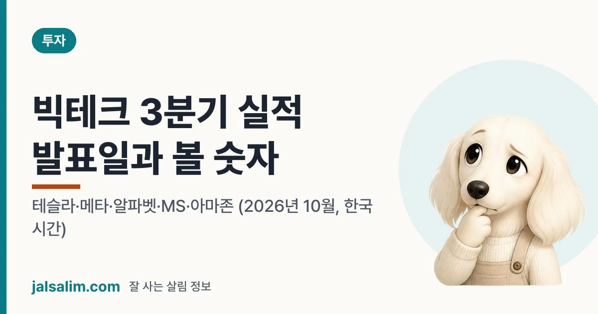 빅테크 3분기 실적 발표일과 볼 숫자: 테슬라·메타·알파벳·MS·아마존 (2026년 10월, 한국 시간) 대표 이미지