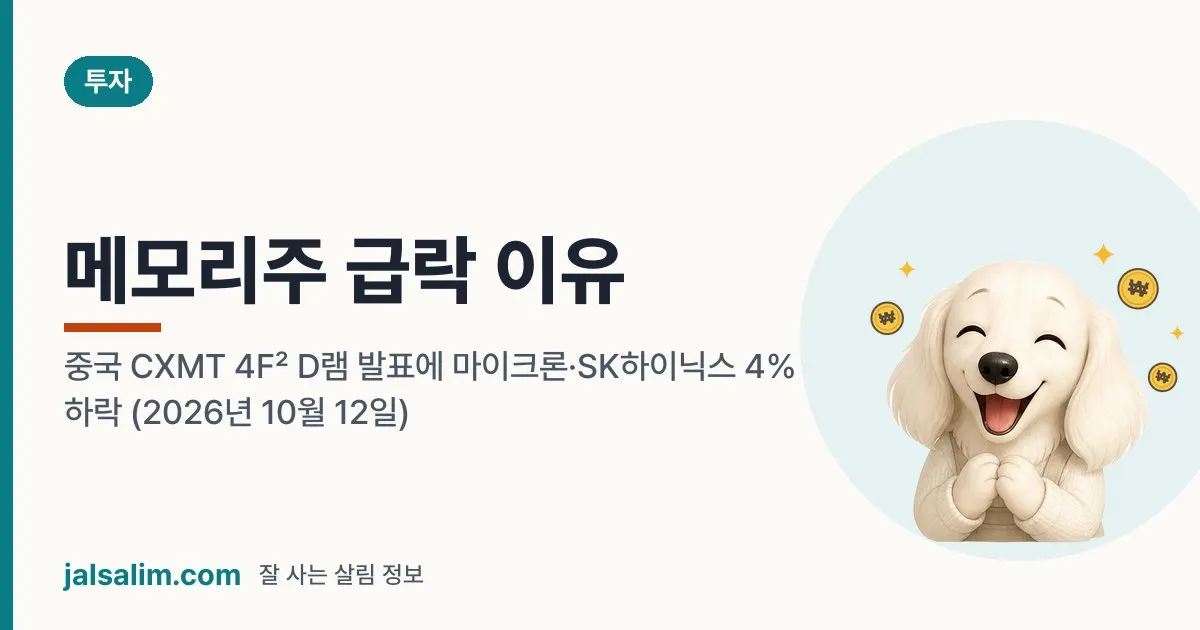 메모리주 급락 이유: 중국 CXMT 4F² D램 발표에 마이크론·SK하이닉스 4% 하락 (2026년 10월 12일) 대표 이미지