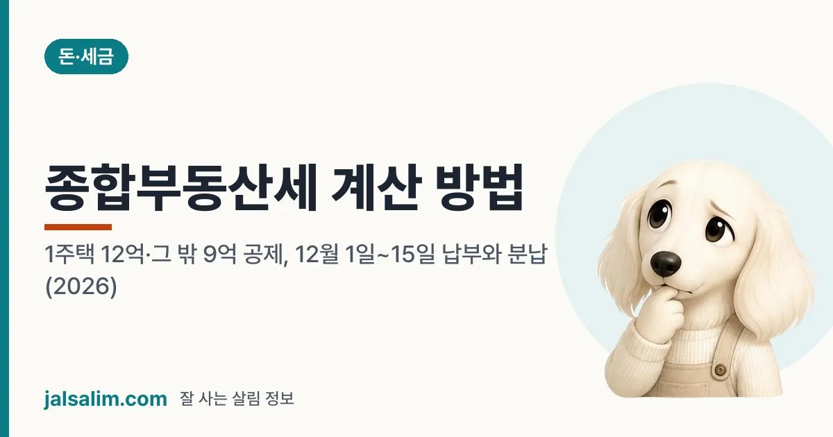 종합부동산세 계산 방법: 1주택 12억·그 밖 9억 공제, 12월 1일~15일 납부와 분납 (2026) 대표 이미지