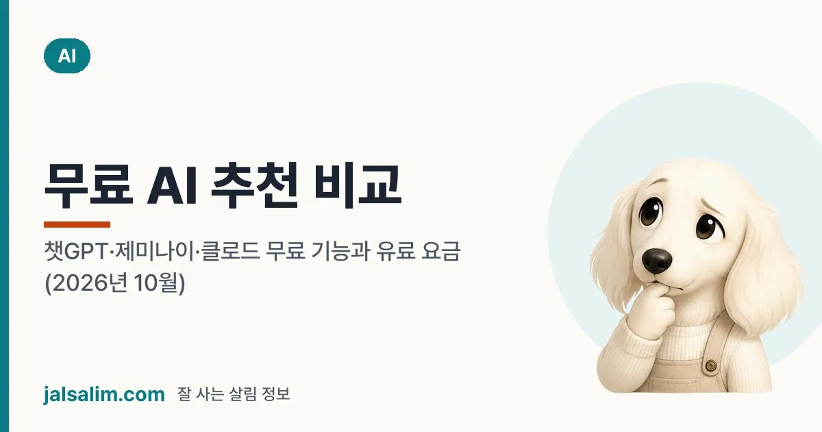 무료 AI 추천 비교: 챗GPT·제미나이·클로드 무료 기능과 유료 요금 (2026년 10월) 대표 이미지