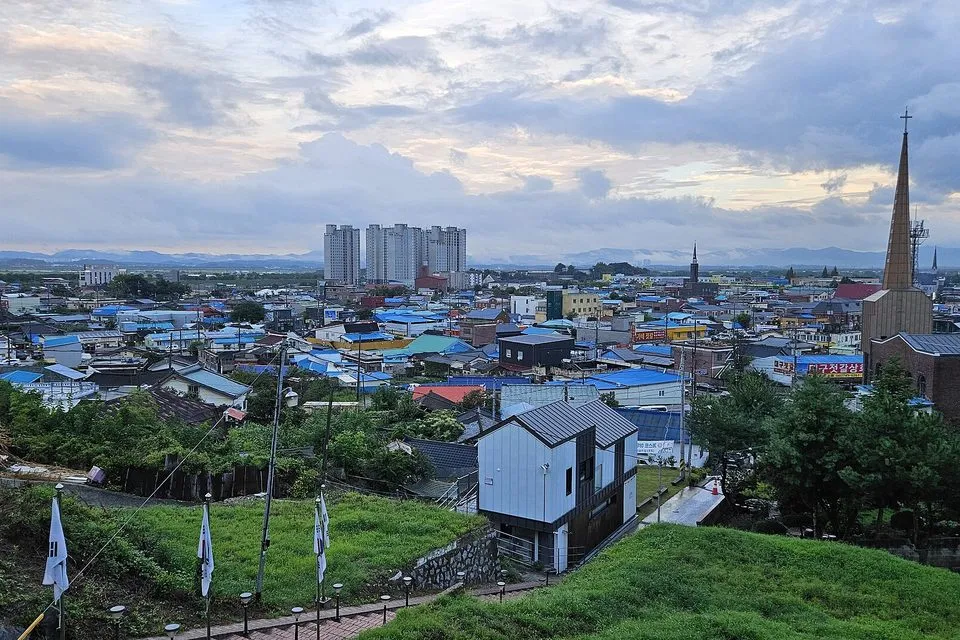 언덕에서 내려다본 젓갈 시장 동네 논산 강경읍 시가지 전경